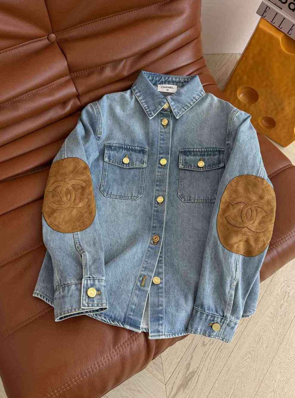 🥼Chanel Denim Shirt Jacket with Suede Elbow Patches